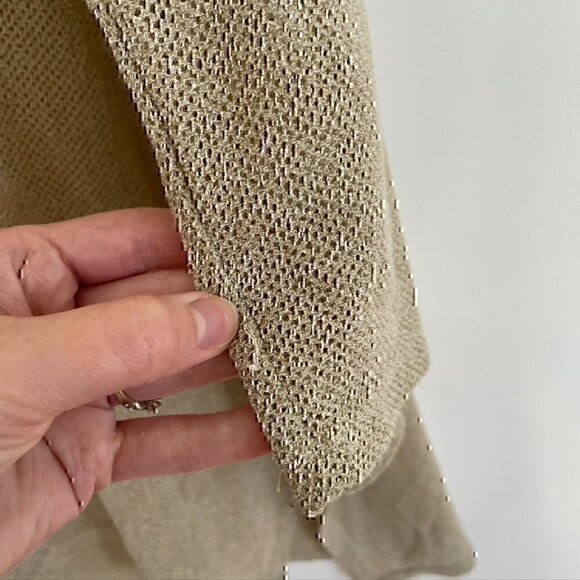 UMGEE Gold / Tan Open Weave Knit Asymmetrical Sharkbite Hem 3/4 Sleeve Tunic Top - Picture 6 of 12